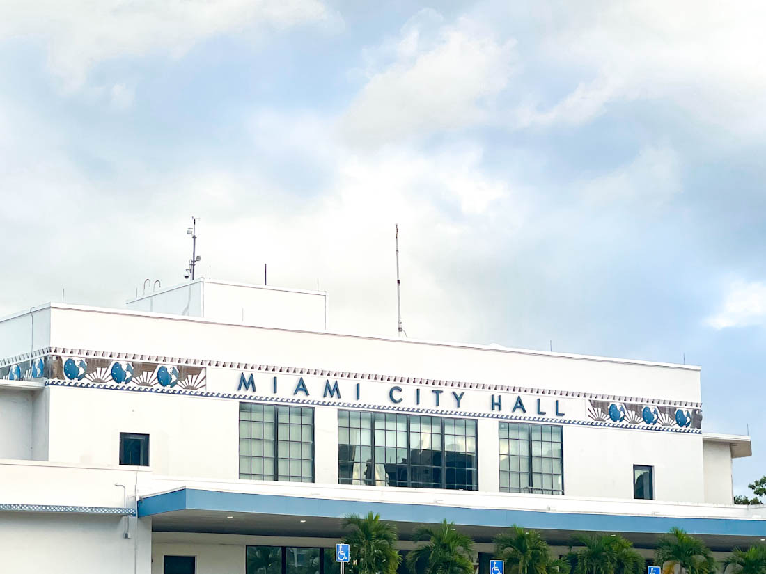 Cloudy day over Miami City Hall Coconut Grove Art Deco building