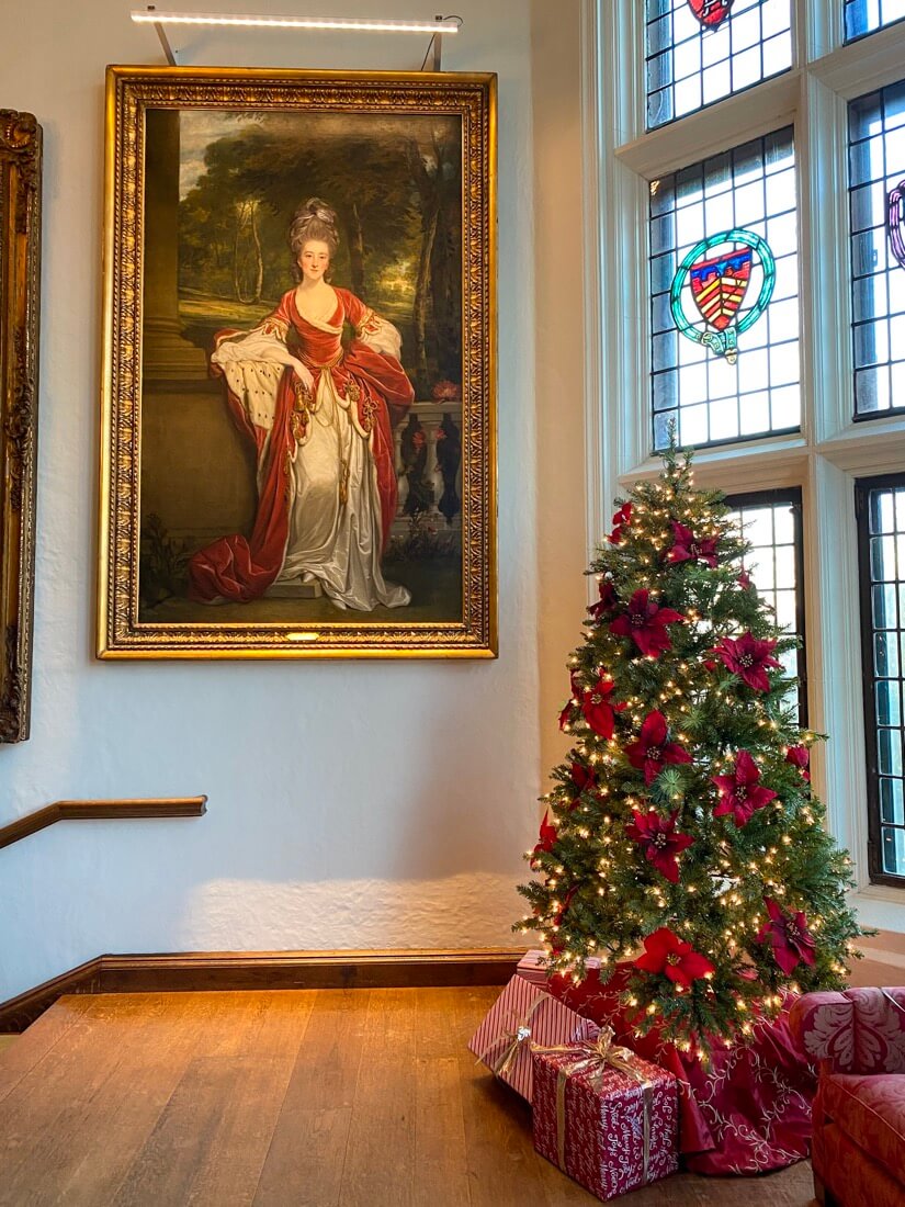 Portrait and Christmas tree at Rough Point mansion in Newport Rhode Island