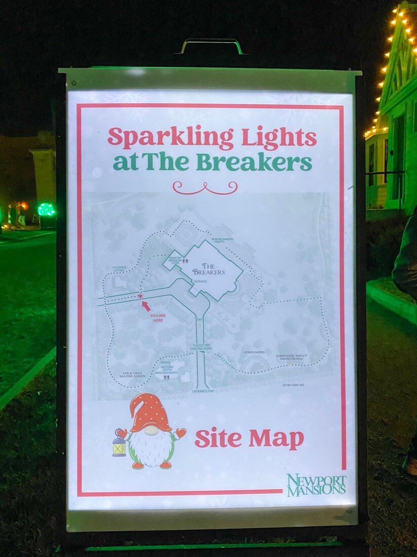 Sign for Sparkling Lights at The Breakers mansion in Newport Rhode Island