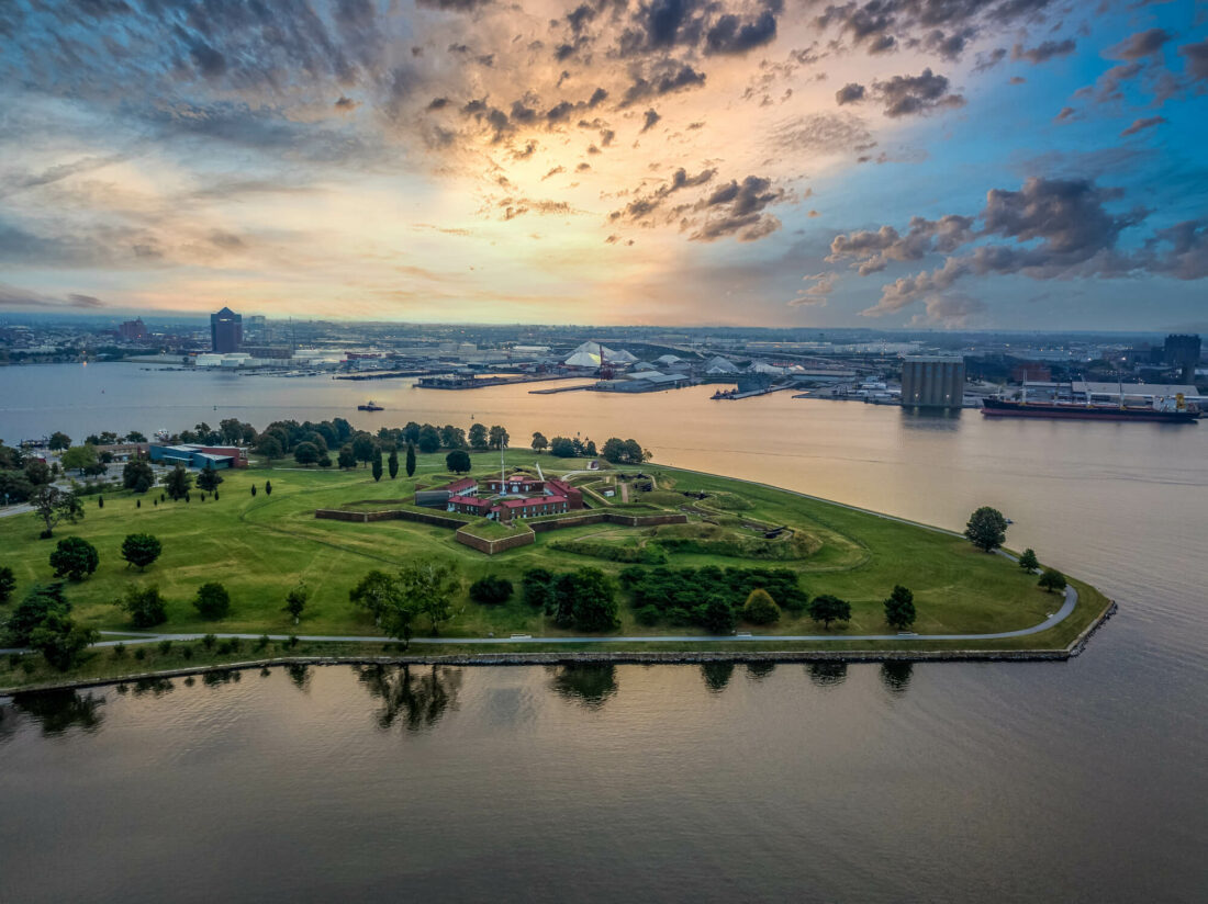 Aerial view of Fort McHenry in Baltimore Maryland