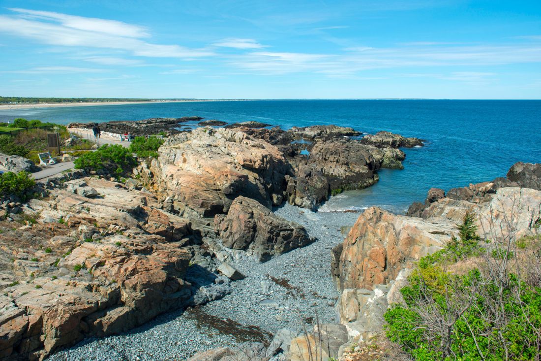 View of a rocky coast at Marginal Way in Ogunquit, ME.