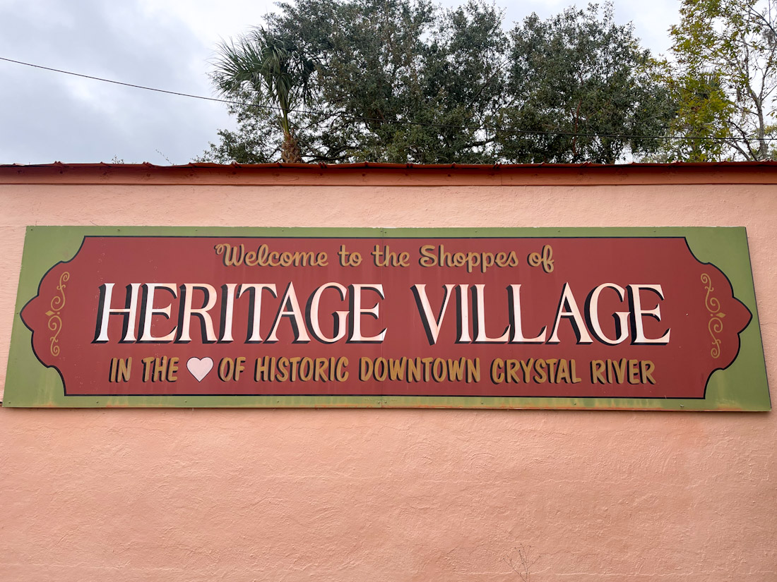 Shoppes Heritage sign at Crystal River Florida