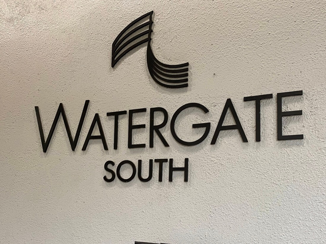 Sign for The Watergate south entrance in Washington DC