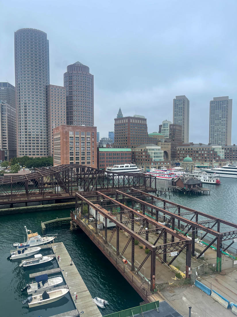 Boston city from Lookout Seaport rain Massachusetts