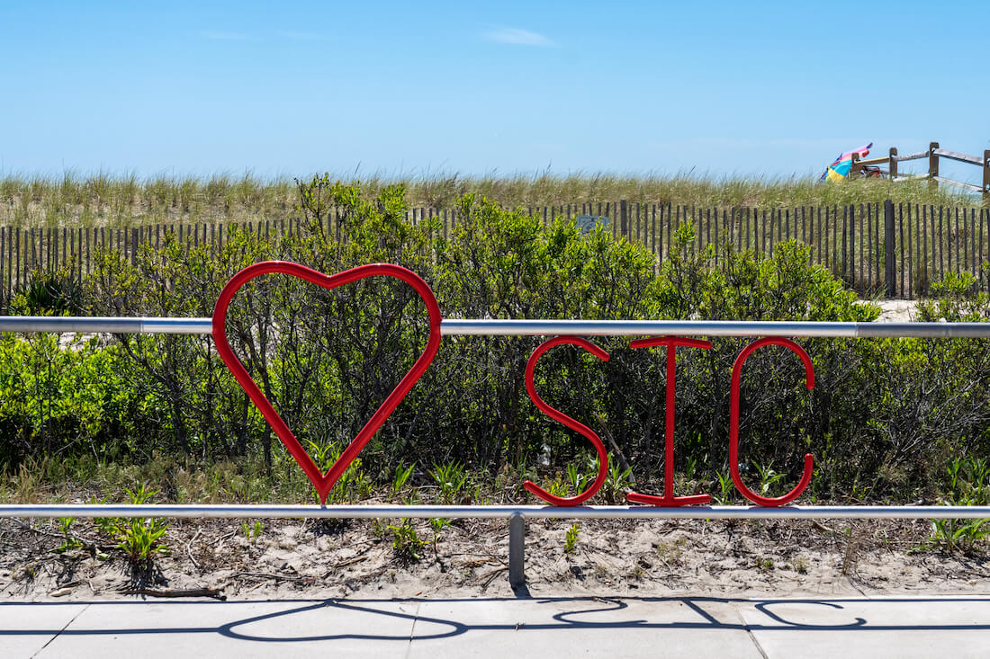 A heart and SIC on a beach railing in Sea Isle City New Jersey