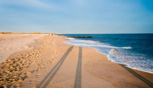 Long evening shadows on the beach at Cape May, New Jersey