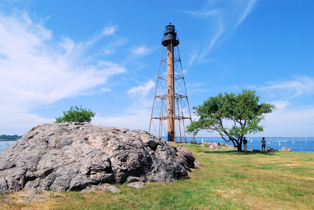 Skeleton on lighthouse called Marblehead Light in Massachusetts