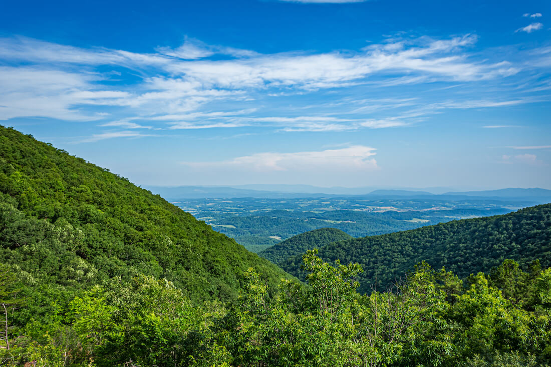 The view from the Taylor Mountain Overlook on the Blue Ridge Parkway near Roanoke, Virginia