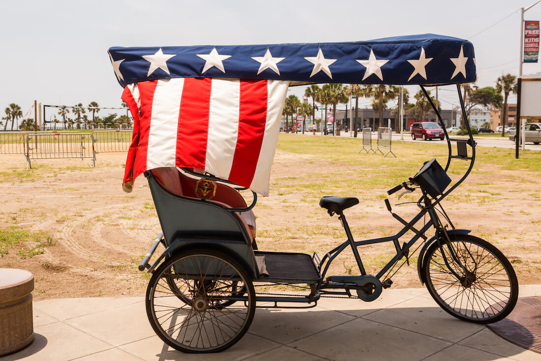 US flag on a Bike at the Boardwalk Myrtle Beach South Carolina