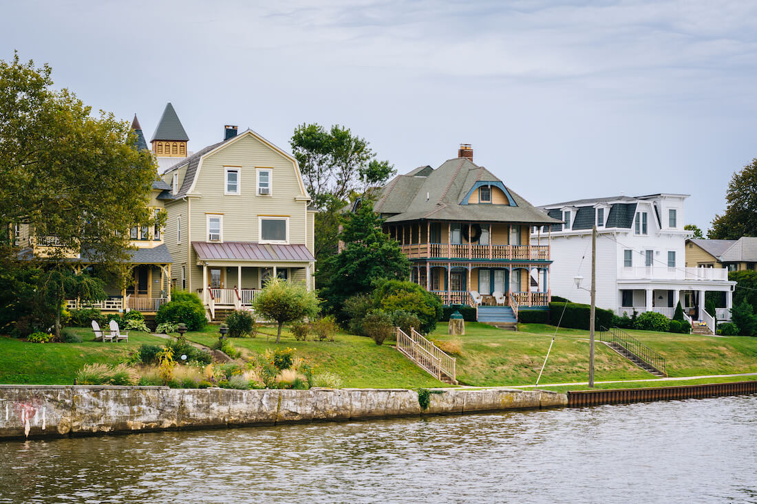 Houses along Wesley Lake, in Asbury Park, New Jersey