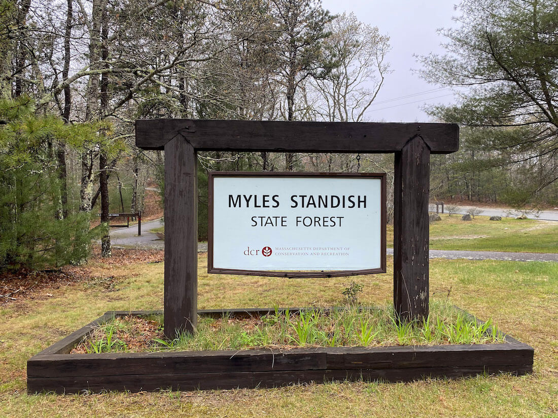 Myles Standish State Forest sign Plymouth Massachusetts