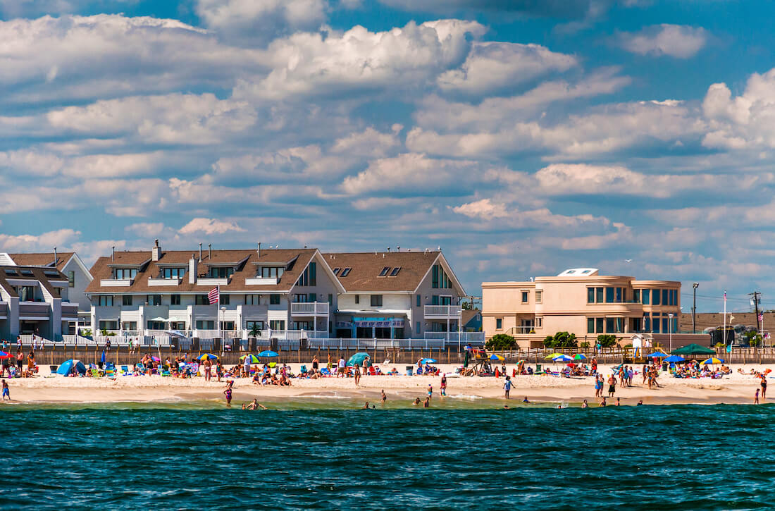 People and buildings on the beach in Point Pleasant Beach, New Jersey