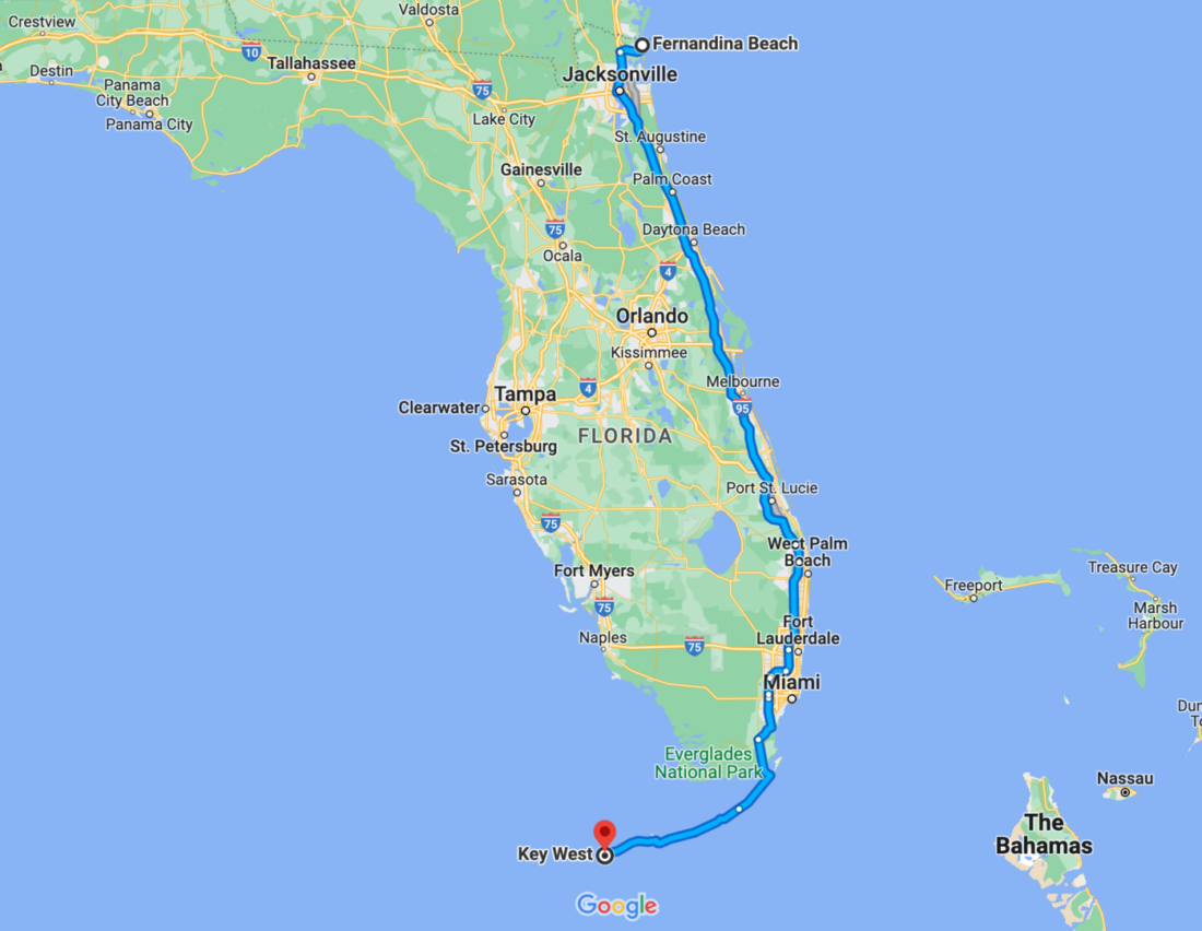 A1A Scenic Byway Road Trip Florida Map