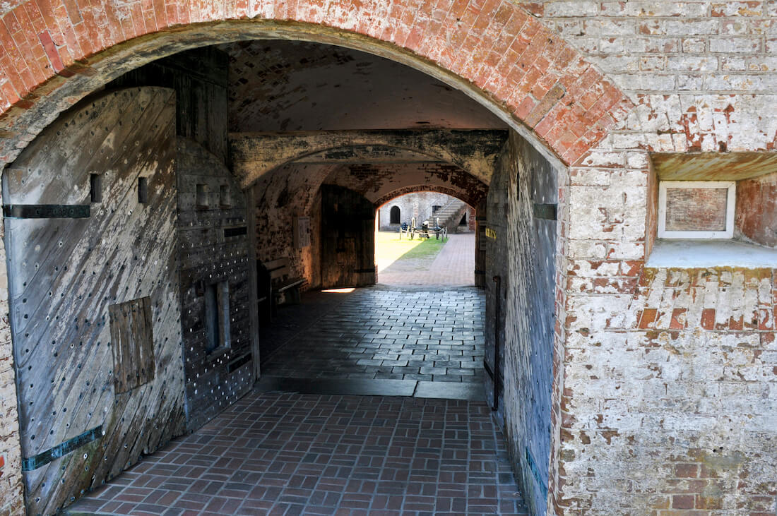 A view through the bunkers at Fort Macon Civil War museum at Fort Macon State Park North Carolina