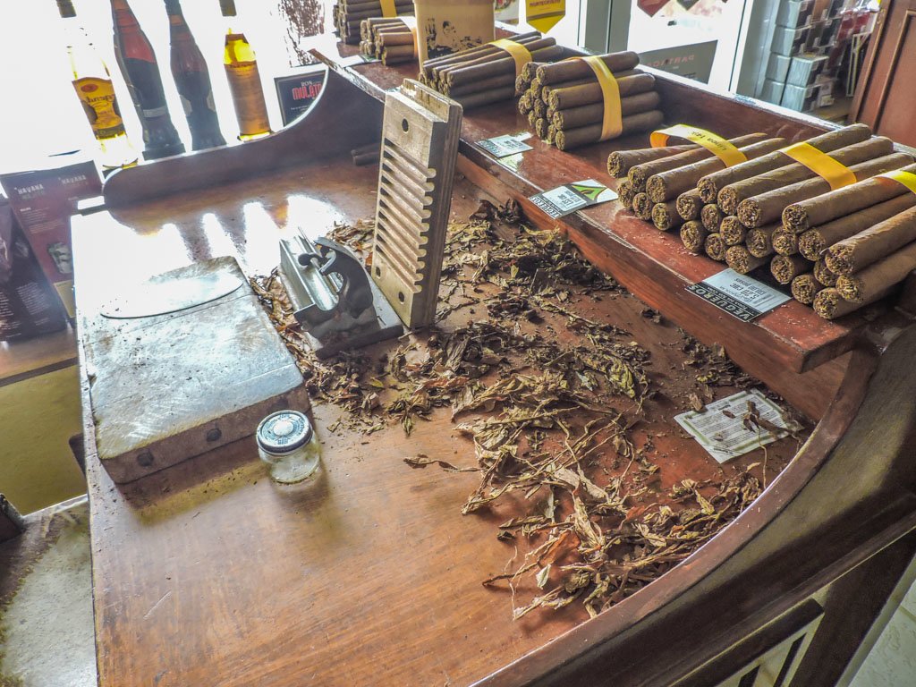 Table with cigars which have been rolled