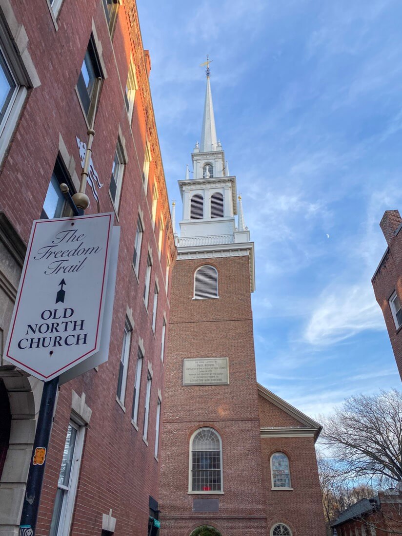 The Freedom Trail sign for the Old North Church Boston Massachusetts