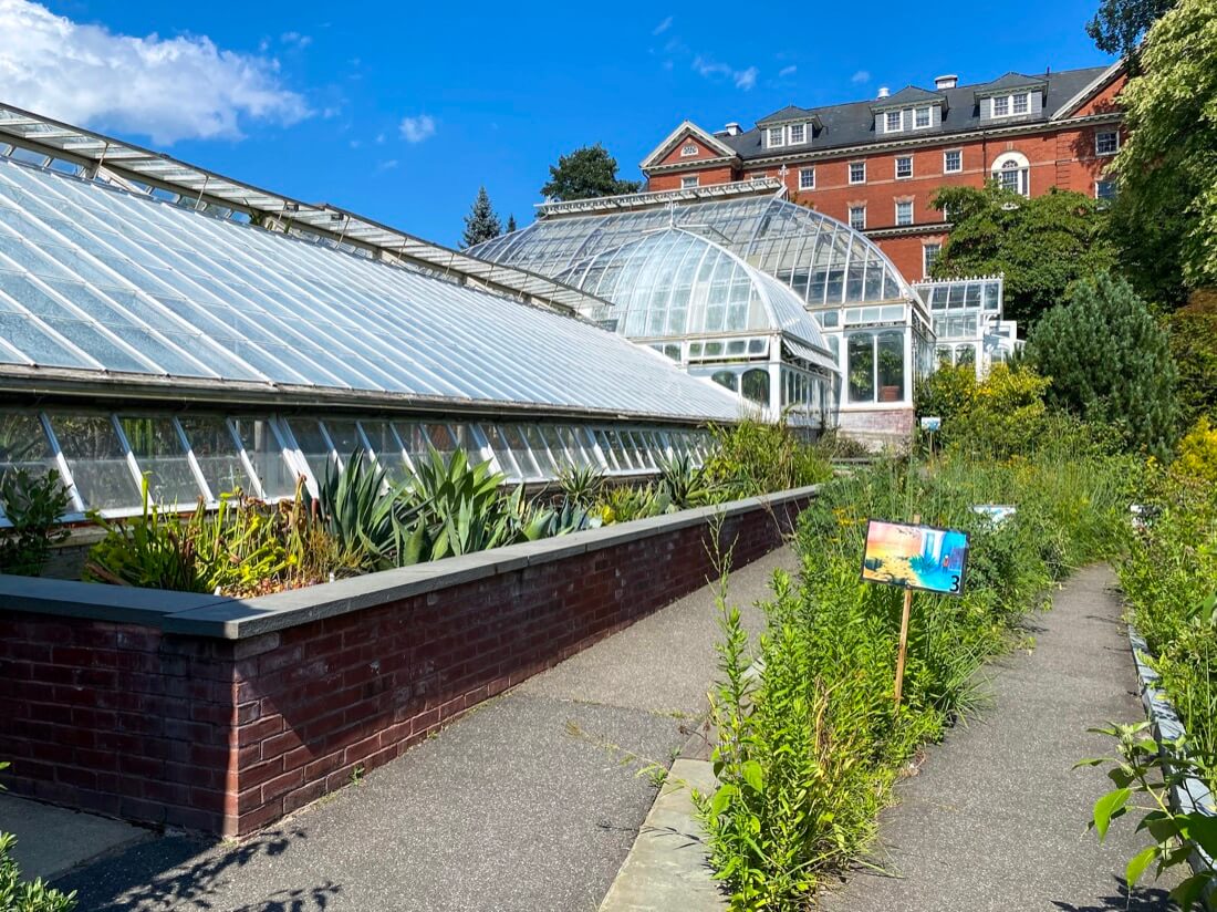 The greenhouse and gardens at the Botanic Garden of Smith College in Northampton Massachusetts
