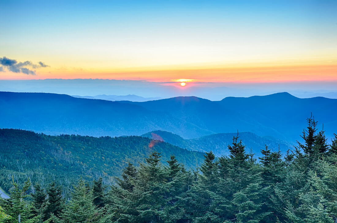 Top of Mount Mitchell in North Carolina before sunset