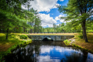Bridge over a pond at Bear Brook State Park, New Hampshire
