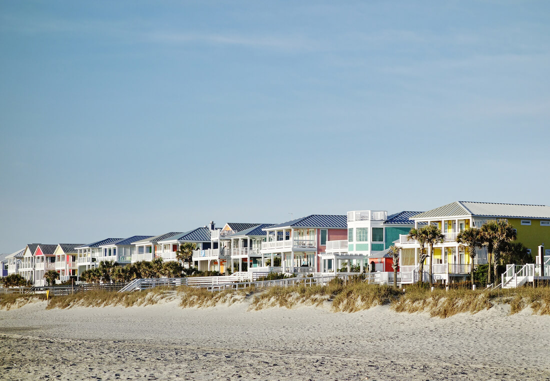 Colorful beachfront rental homes on Carolina Beach near Wilmington North Carolina