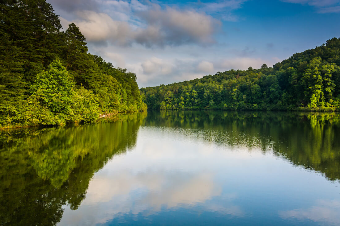 Evening reflections at Lake Oolenoy in Table Rock State Park, South Carolina