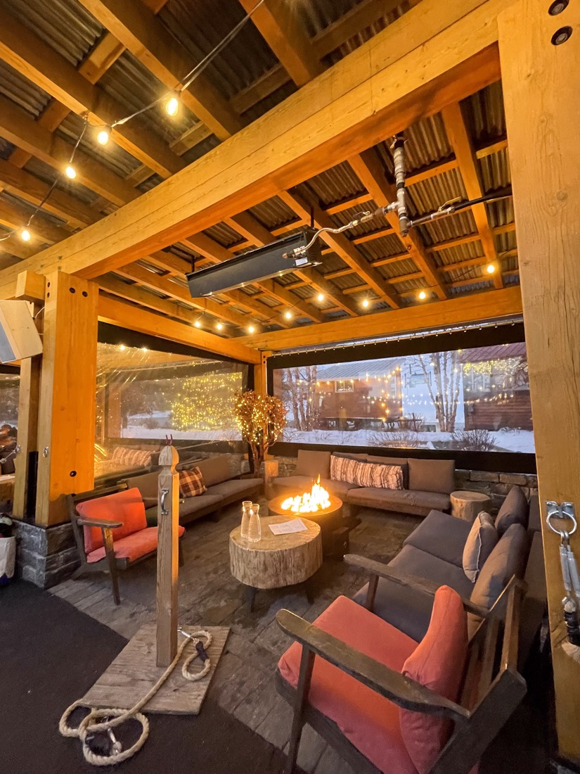 Fire pit with seating at the Lodge at Spruce Peak in Stowe Vermont