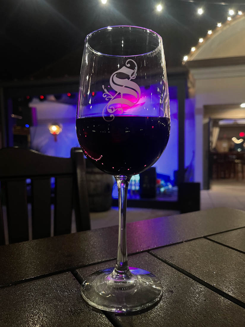 San Sebastián wine against blue light in St Augustine Florida