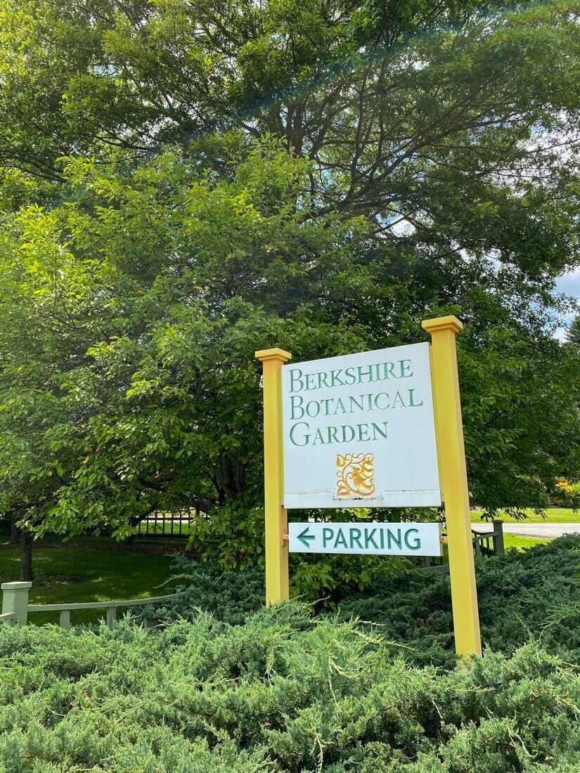 Berkshire Botanical Garden parking entrance in Stockbridge in the Berkshires Massachusetts
