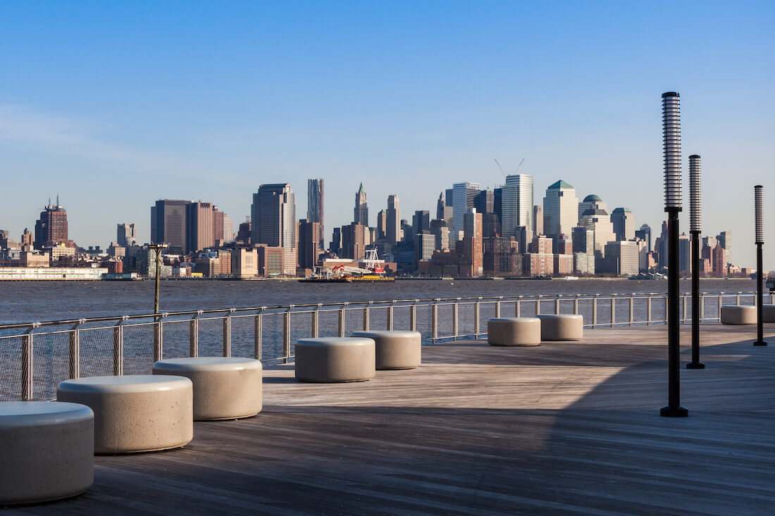 Manhattan skyline view from Hoboken waterfront New Jersey