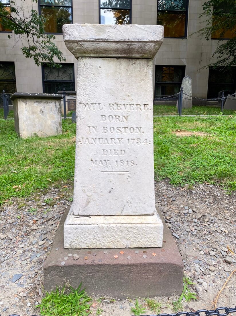 The Paul Revere gravestone in the Granary Burying Ground in Boston Massachusetts