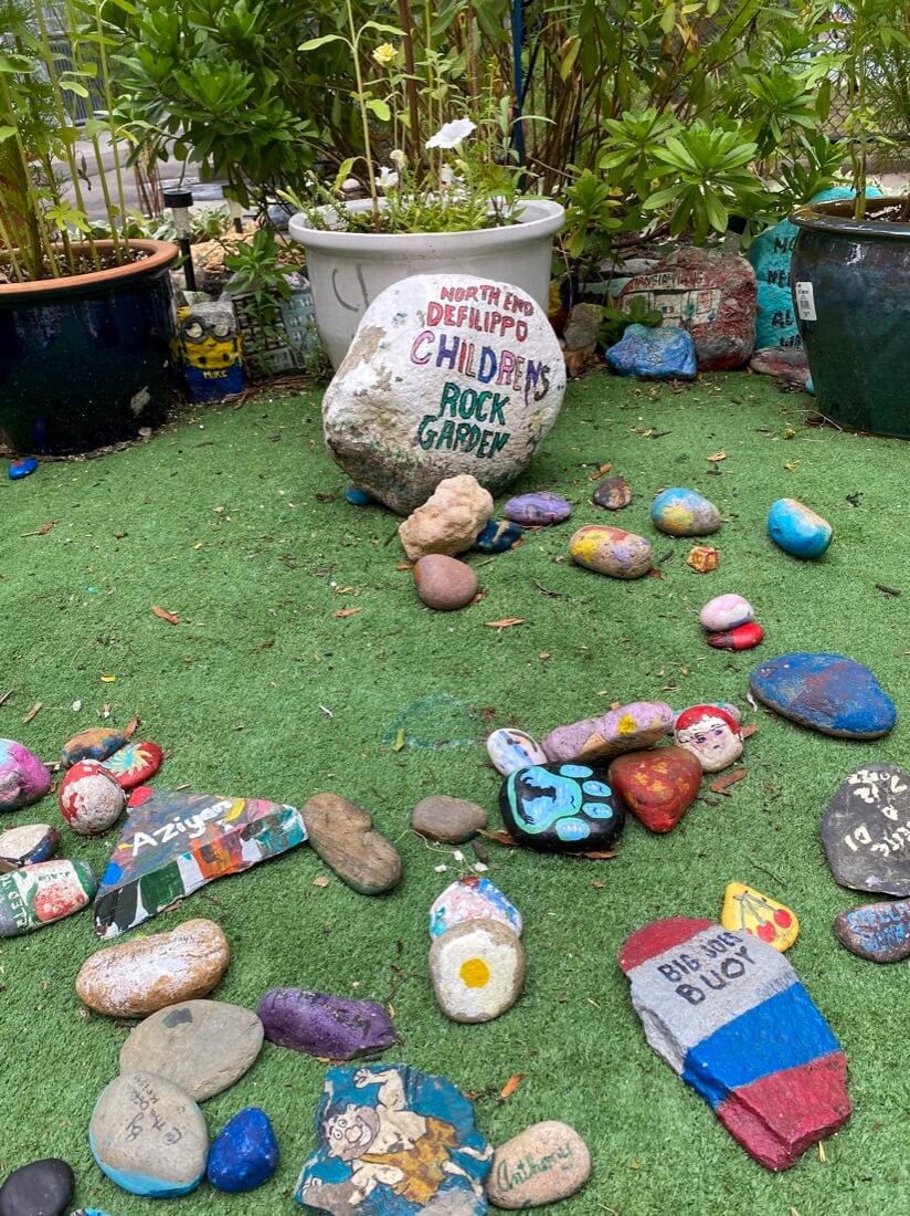 The childrens rock garden at the DeFilippo Playground in the North End in Boston Massachusetts