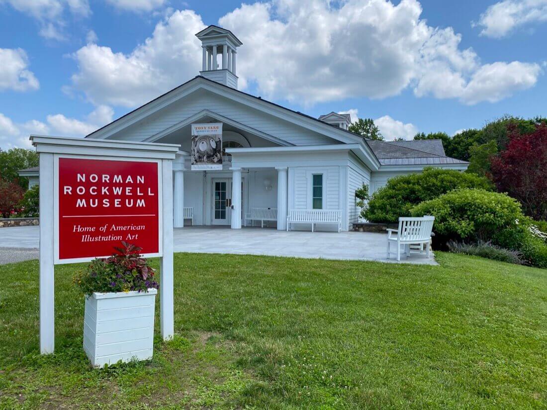 The entrance sign at the Norman Rockwell Museum in Stockbridge in the Berkshires Massachusetts