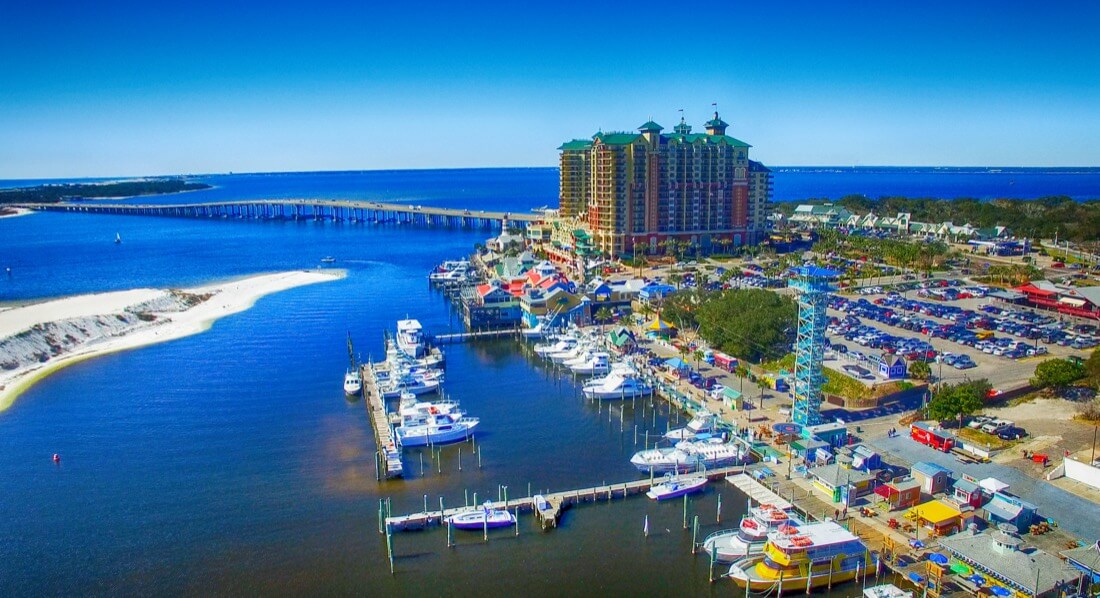 Aerial view of Destin, Florida city skyline
