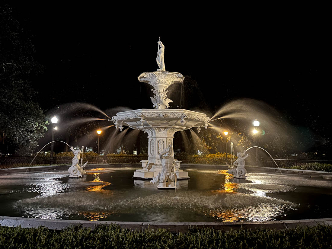 Forsyth Park Fountain at Night in Savannah