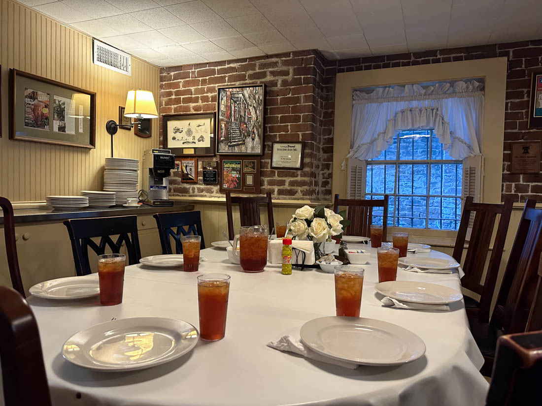 Mrs Wilkes Dining Room Table Set Up in Savannah