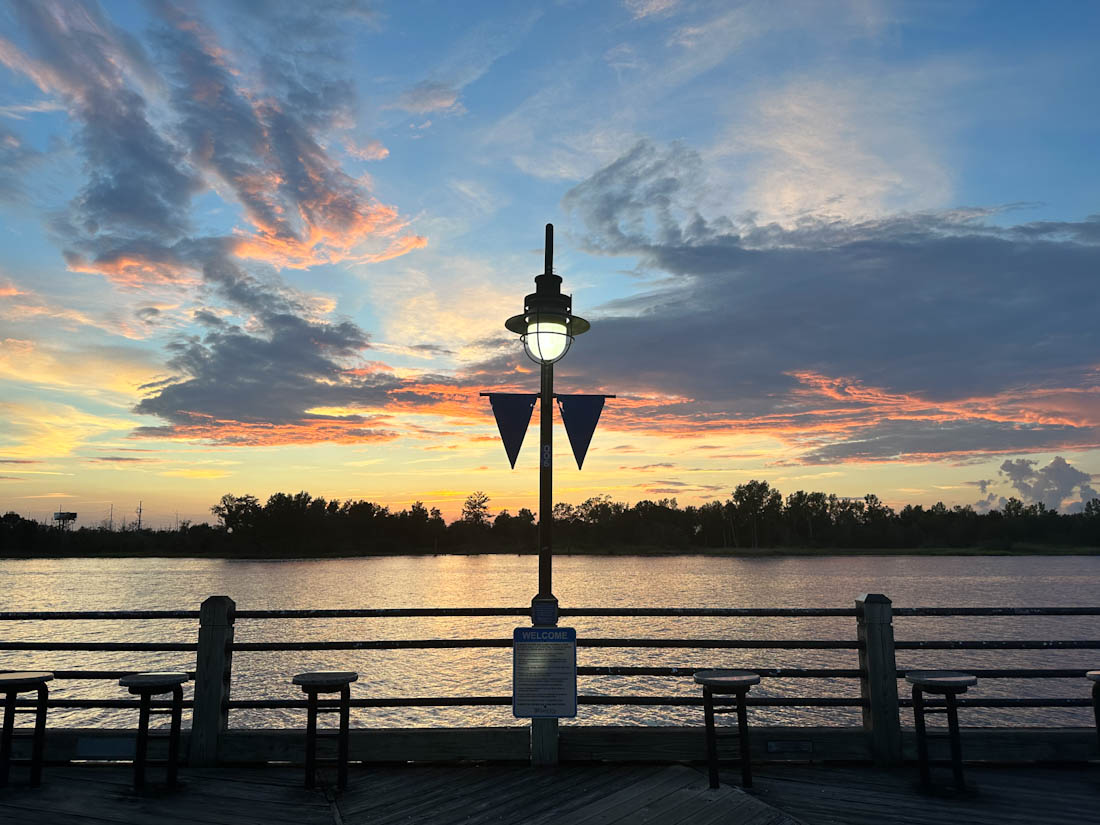 Riverwalk in Wilmington with strong sunset