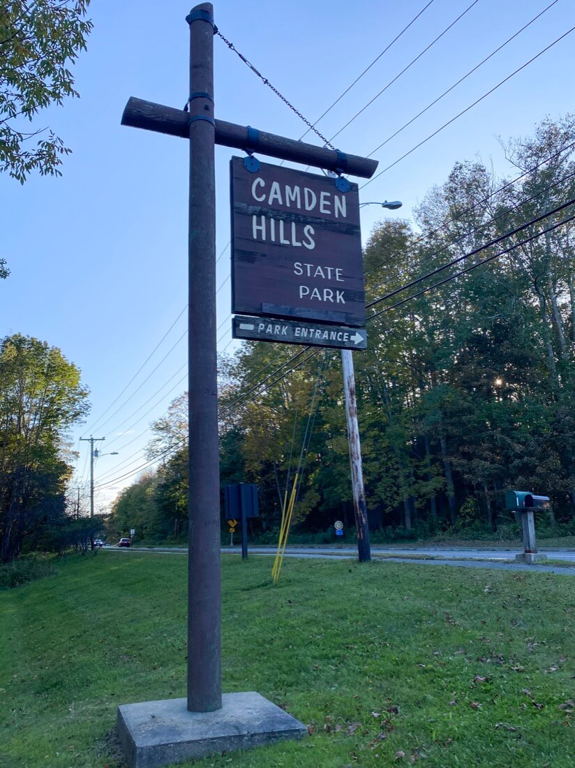 Sign for Camden Hills State Park in Camden Maine