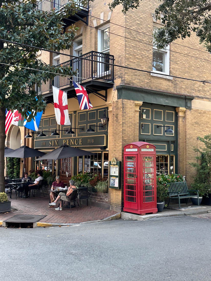 Six Pence Pub with Red Phonebox in Savannah