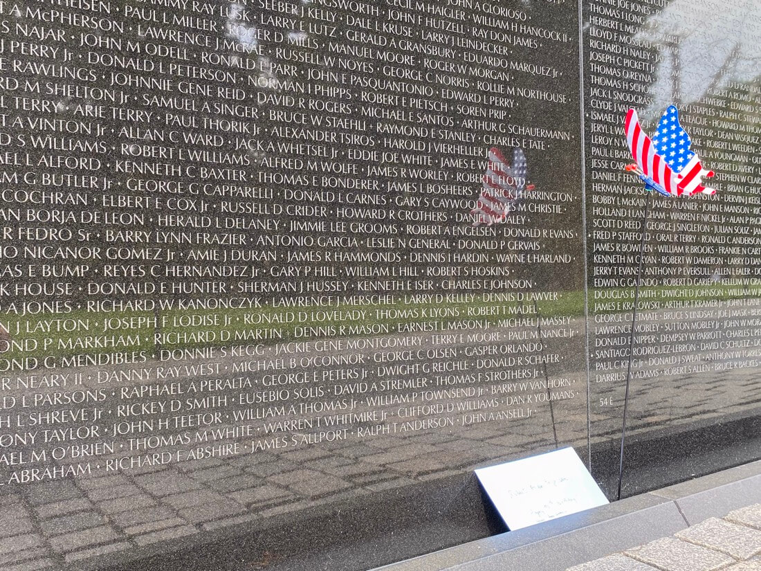 Vietnam War Memorial and US flag in Washington DC