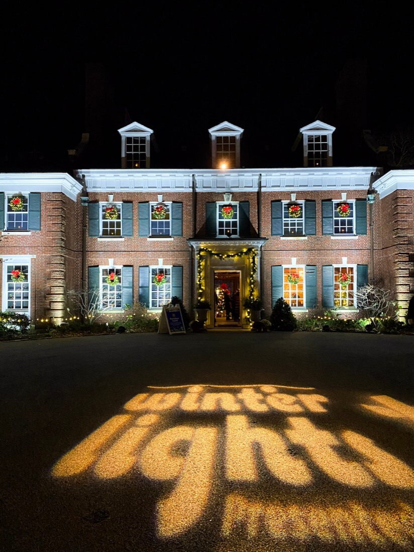 The Eleanor Cabot Bradley Estate in Canton Massachusetts Winter Lights display
