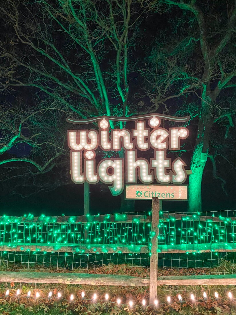 Winter Lights Christmas lights sign for The Trustees events in Massachusetts
