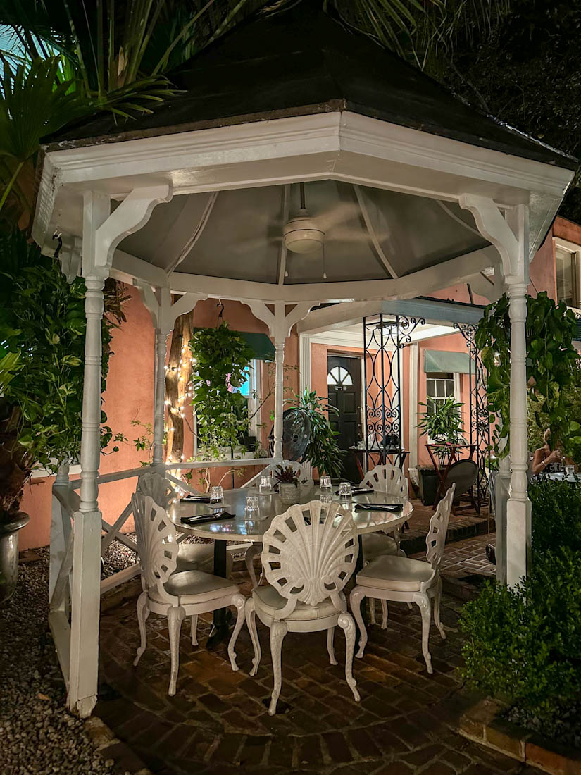 82 Queen Restaurant Garden Gazebo and Chairs in Charleston South Carolina