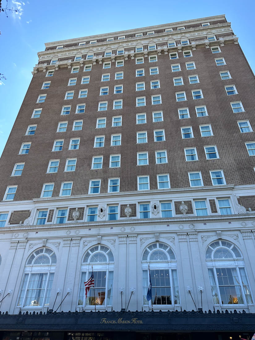 Red brick tall building of Francis Marion Hotel Charleston