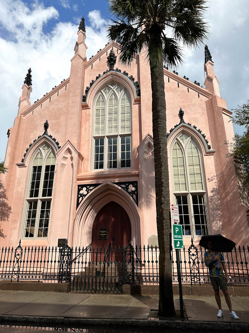 Pink toned French Huguenot Church in Charleston