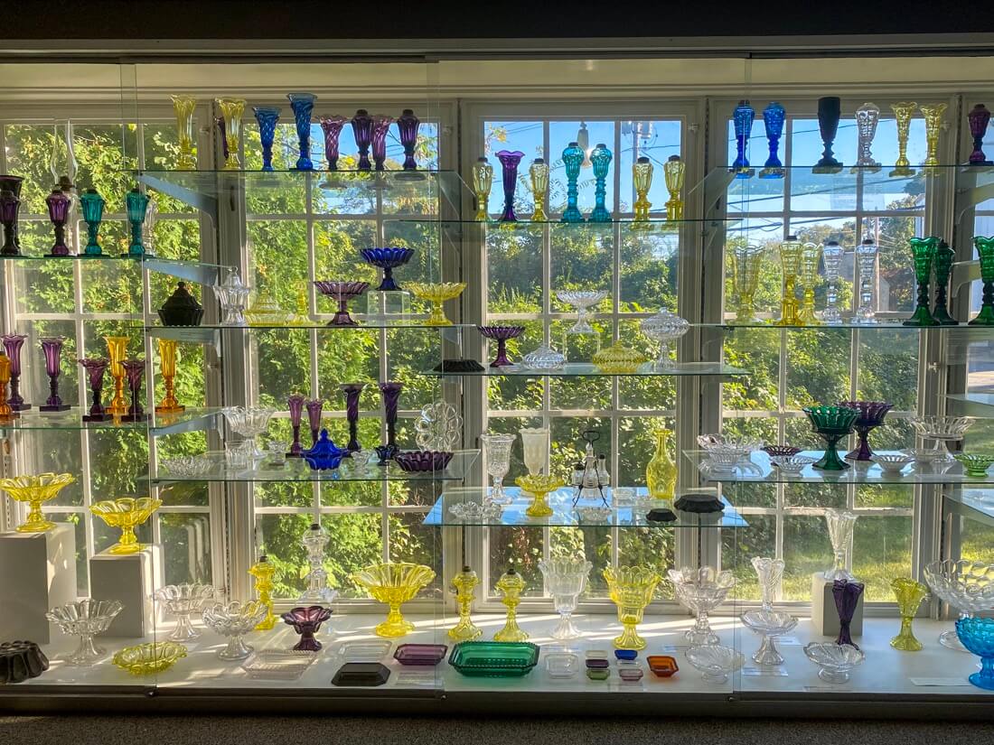 Glass display at the Sandwich Glass Museum in Sandwich Cape Cod Massachusetts