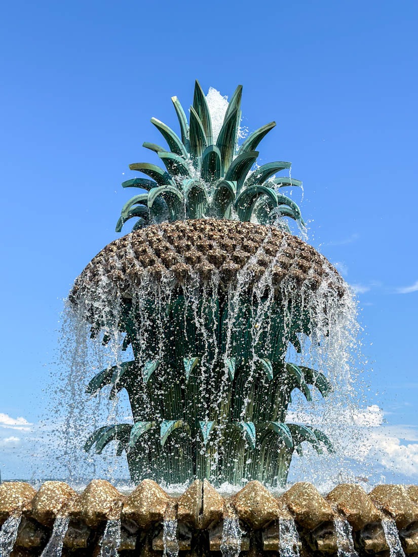 Close up of Pineapple Fountain at Waterfront Park in Charleston
