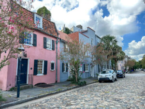 Old street with Pink House Gallery in Charleston South Carolina