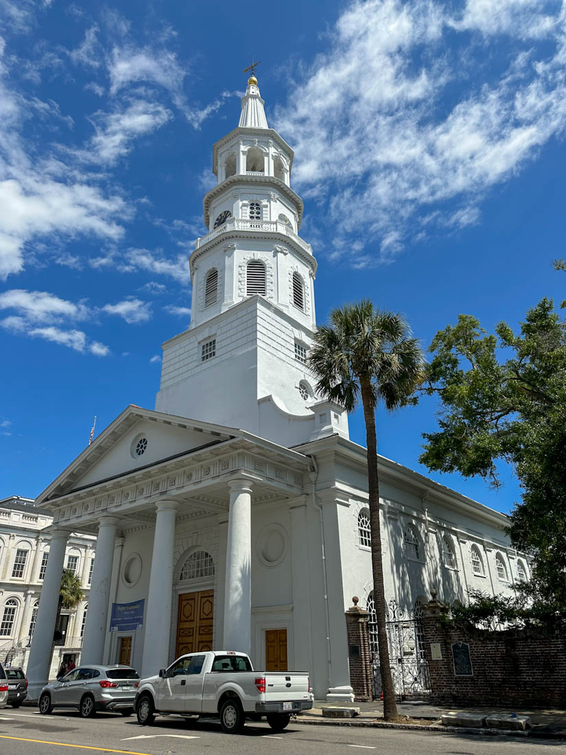 St. Michaels Church with blue skies in Charleston South Carolina