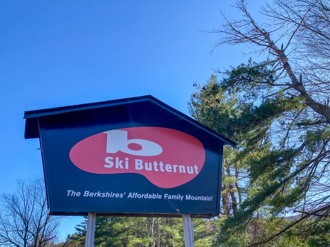 A Ski Butternut sign Butternut Ski Area and Tubing Center in Great Barrington in the Berkshires Massachusetts