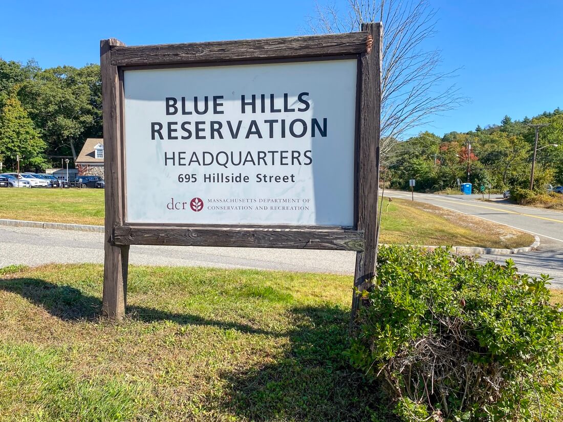 Blue Hills Reservation Headquarters sign in Milton Massachusetts